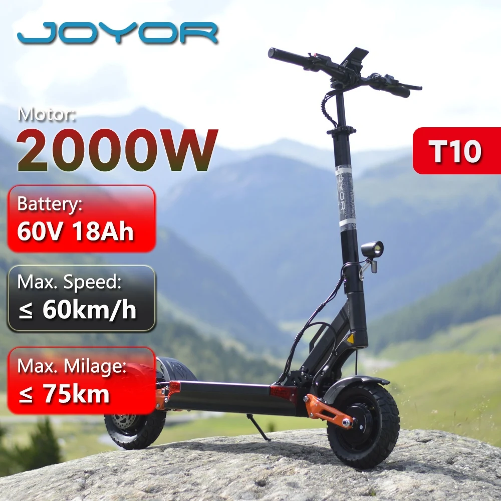 JOYOR T10 Faltbarer Elektroroller für Erwachsene, Unterstützt NFC-Entriegelungsfunktion, Doppelter 1000W Motor, 60V 18Ah Akku, 75km Reichweite