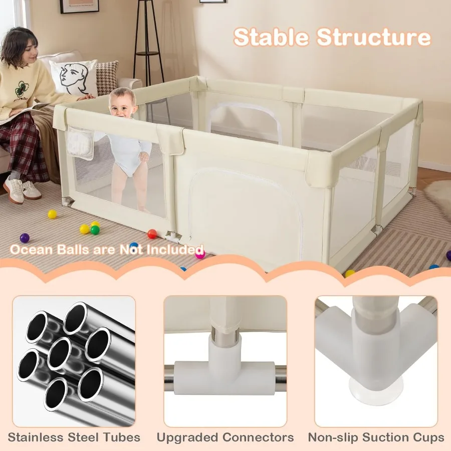 روضة أطفال كبيرة مقاس 75 بوصة × 59 بوصة مركز أنشطة للأطفال الصغار مع أبواب بسحاب حقيبة تخزين شبكية للاستخدام الداخلي والخارجي وساحة لعب للأطفال #4
