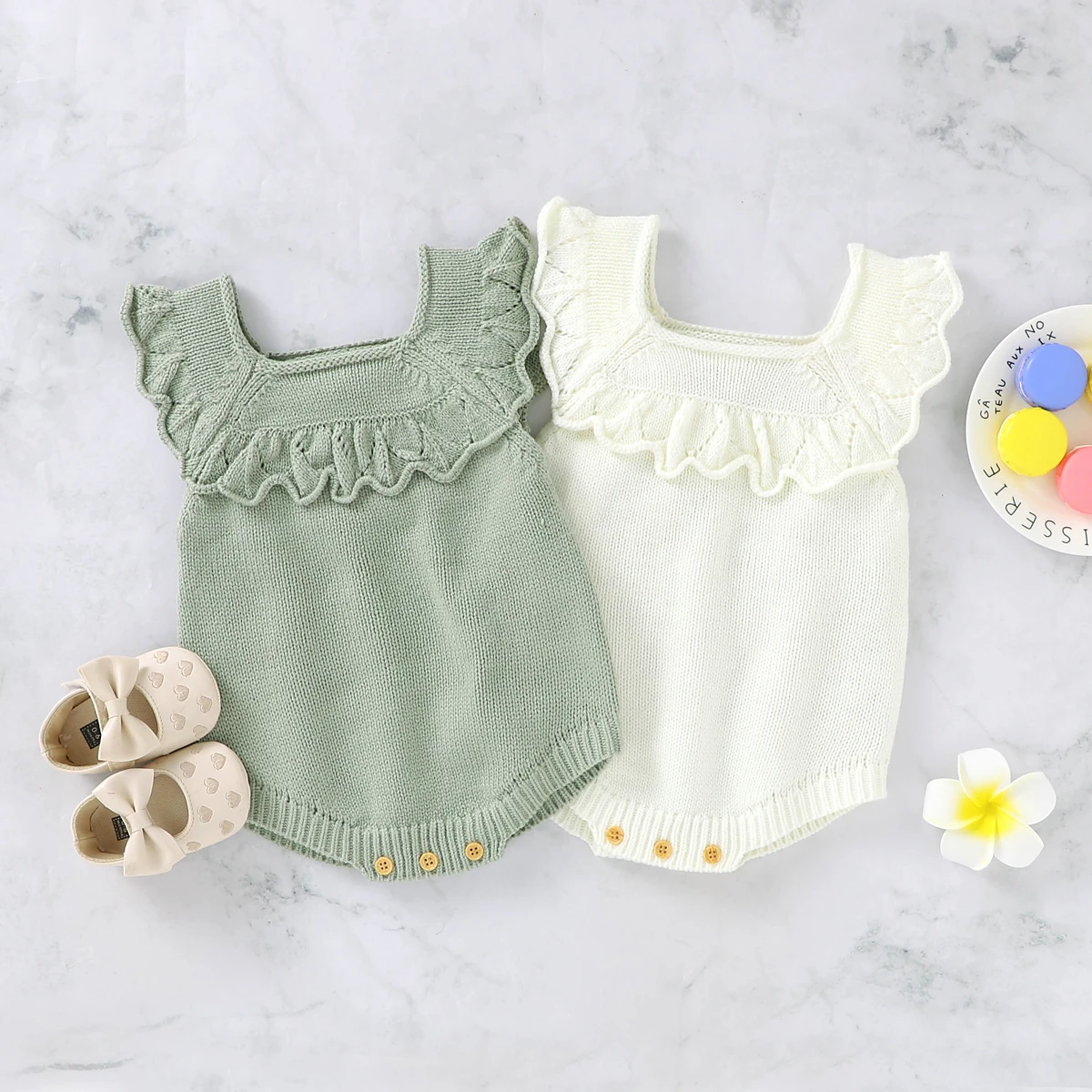 Neugeborenen Mädchen Bodys 0-18m Ärmel Einfarbig Gestrickte Neugeborenen Einteilige Onesie Overalls Kleinkind Outfits Playsuits