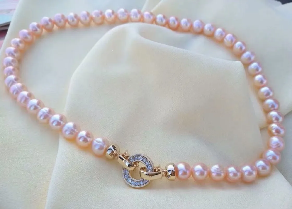 Beautiful Elegant 9-10mm AAA+South Sea Gold Pink Pearl Necklace 18inch Suitable For Any Occasion