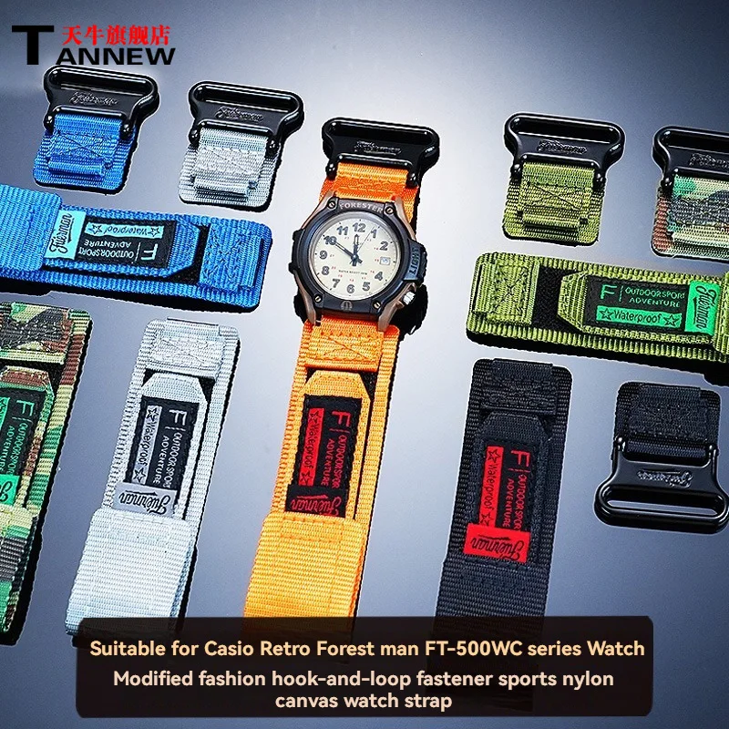 Hook and Loop Nylon Band Replacement for Casio 5405 FT-500WC FT-500WC-3B FT-500WC-5B FT-500WC-1B Vintage Forester Canvas Strap