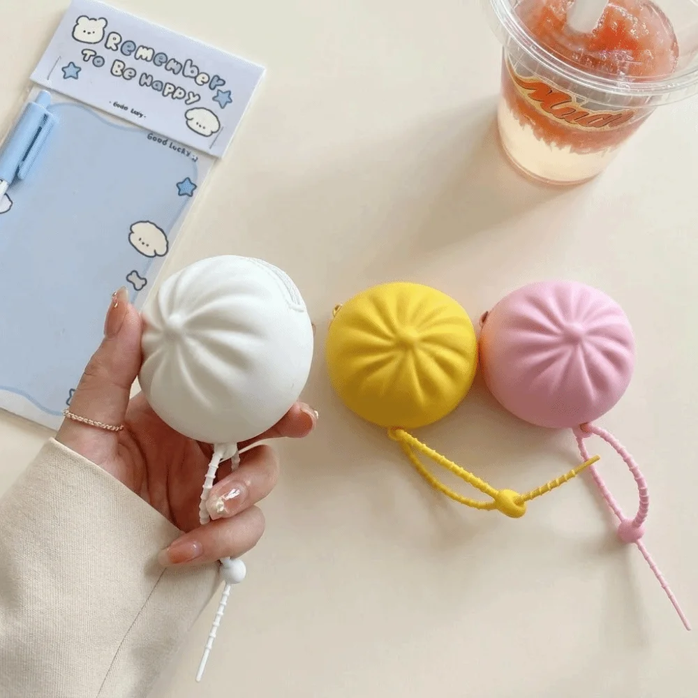 Silicone Steamed Bun Coin Purse Creative Pleated Design Simulated Xiaolongbao Storage Pouch Squeeze-Resistant Round Plump