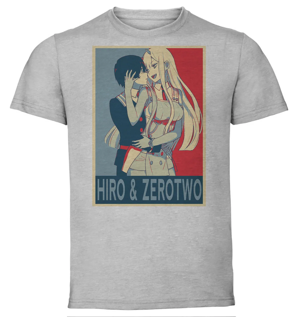 T-Shirt Unisex Grey Propaganda Darling in the Franxx Hiro & Zerotwo variant