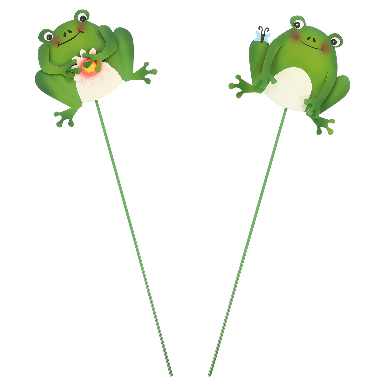 

2 Pcs Artificial Plants Outdoor Frog Crafts Metal Garden Stakes Patio Decorative Wood Pile Frogs Ornaments Green Lawn