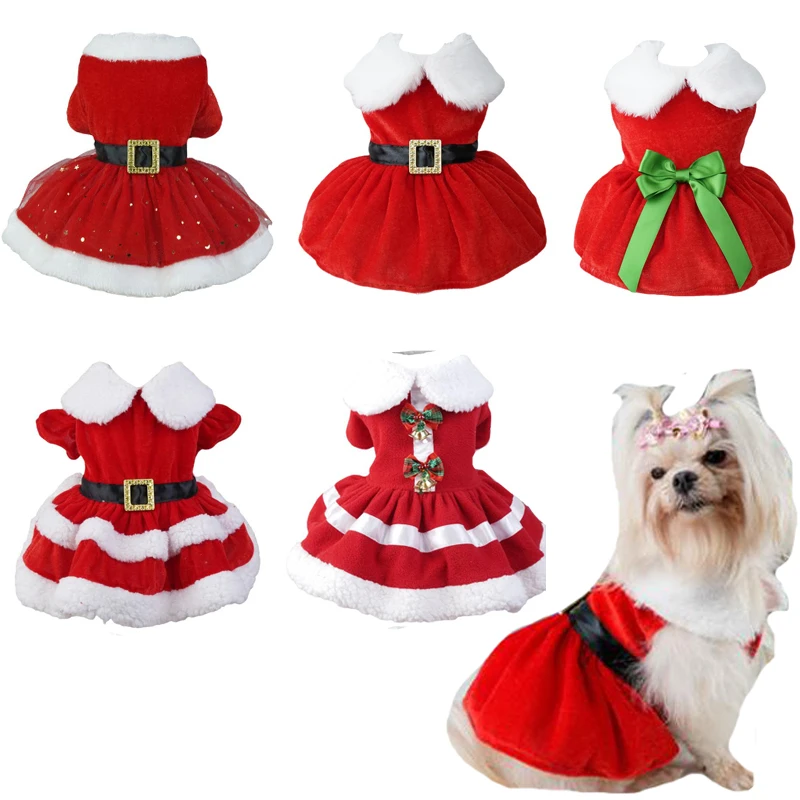 Dog Christmas Dress Kitten Puppy Xmas Pretend Skirt for Small Middle Dogs Fleece Clothes Chihuahua French Bulldog Poodle Costume