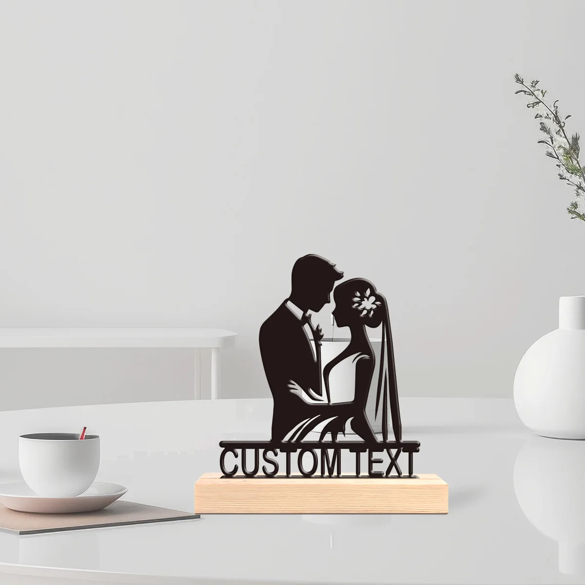 1pc Metal Ornaments with Customizable Names Custom Content With Wooden Base Decorative Gifts, Metal Statue Ornaments