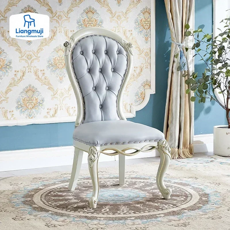 

European Luxury Dining Chair Solid Wood Leather Modern Romantic Wedding Chairs Comfortable Design Comfy Muebles Home Furniture