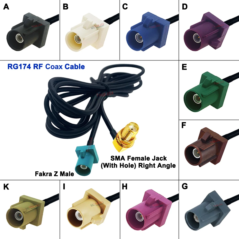 

RG-174 Cable SMA Female Right Angle to Fakra ABCDEFGHIKZ Male Plug Connector RF Coaxial For GPS Antenna Extension Jumper Pigtail