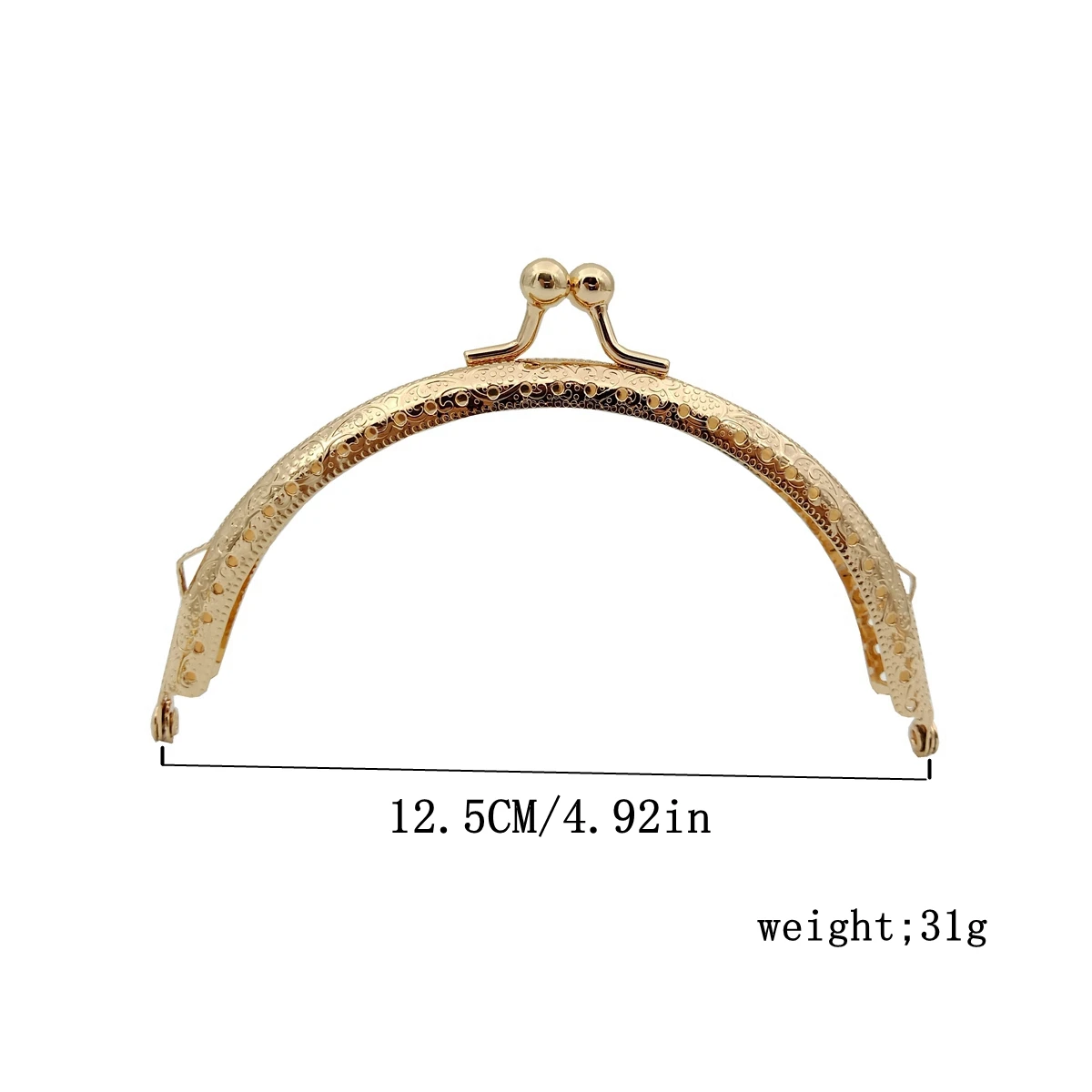 Quadro semicircular DIY para Coin Bags, Punho da bolsa, Metal Beijo Fecho, Bloqueio Acessórios Frame, ouro pálido, 8.5 cm, 10.5 cm, 12.5 cm, 15.5 cm, 20.5cm