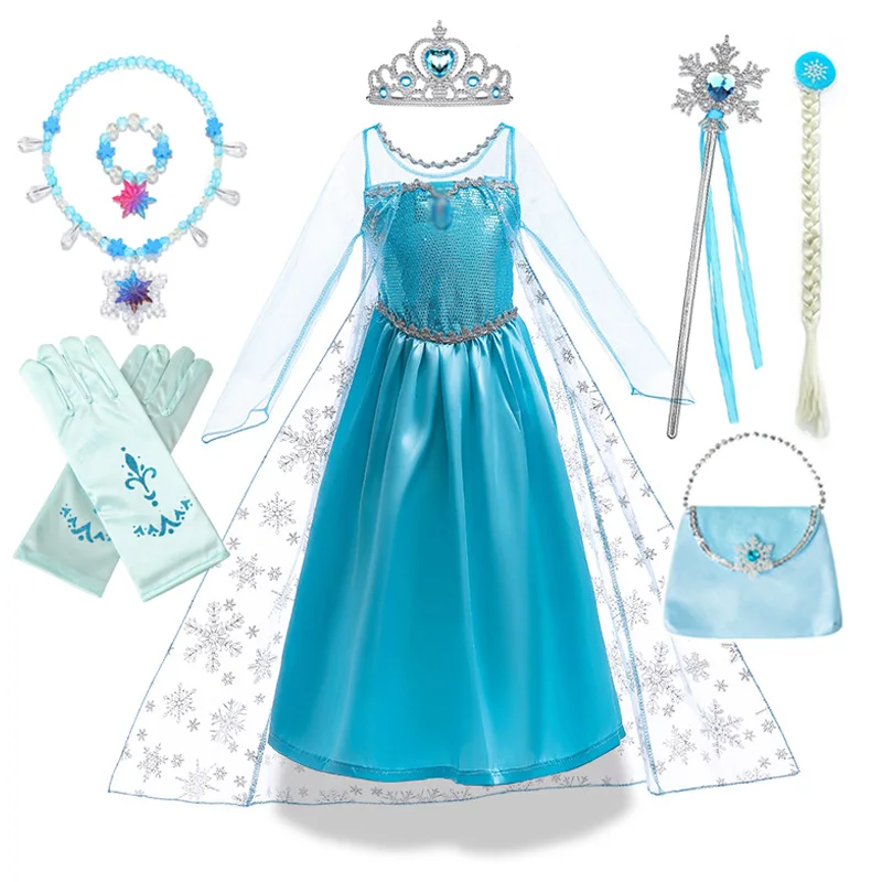 2-10 Years Girls Snow Queen Elsa Costumes for Girls Halloween Carnival Party Prom Gown Cosplay Princess Dress Children Clothes