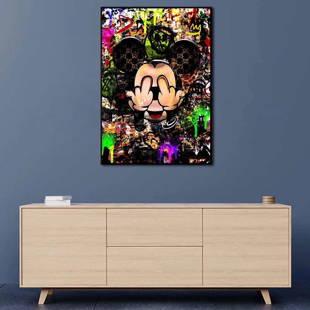 ملصق ديزني ميكي ماوس ، فن حائط جرافيتي في الشوارع ، طباعة لوحة قماشية ، صورة بوب لغرفة المعيشة ، المنزل ، ديكور البار