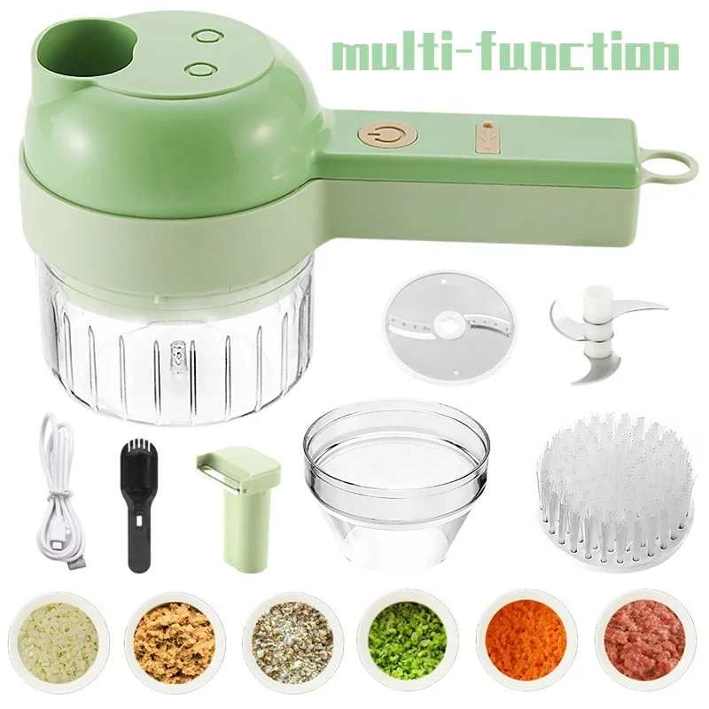 4In1 Multifunctional Electric Vegetable Cutter Slicer Garlic Mud Masher Garlic Chopper Cutting Pressing Mixer Food Slice