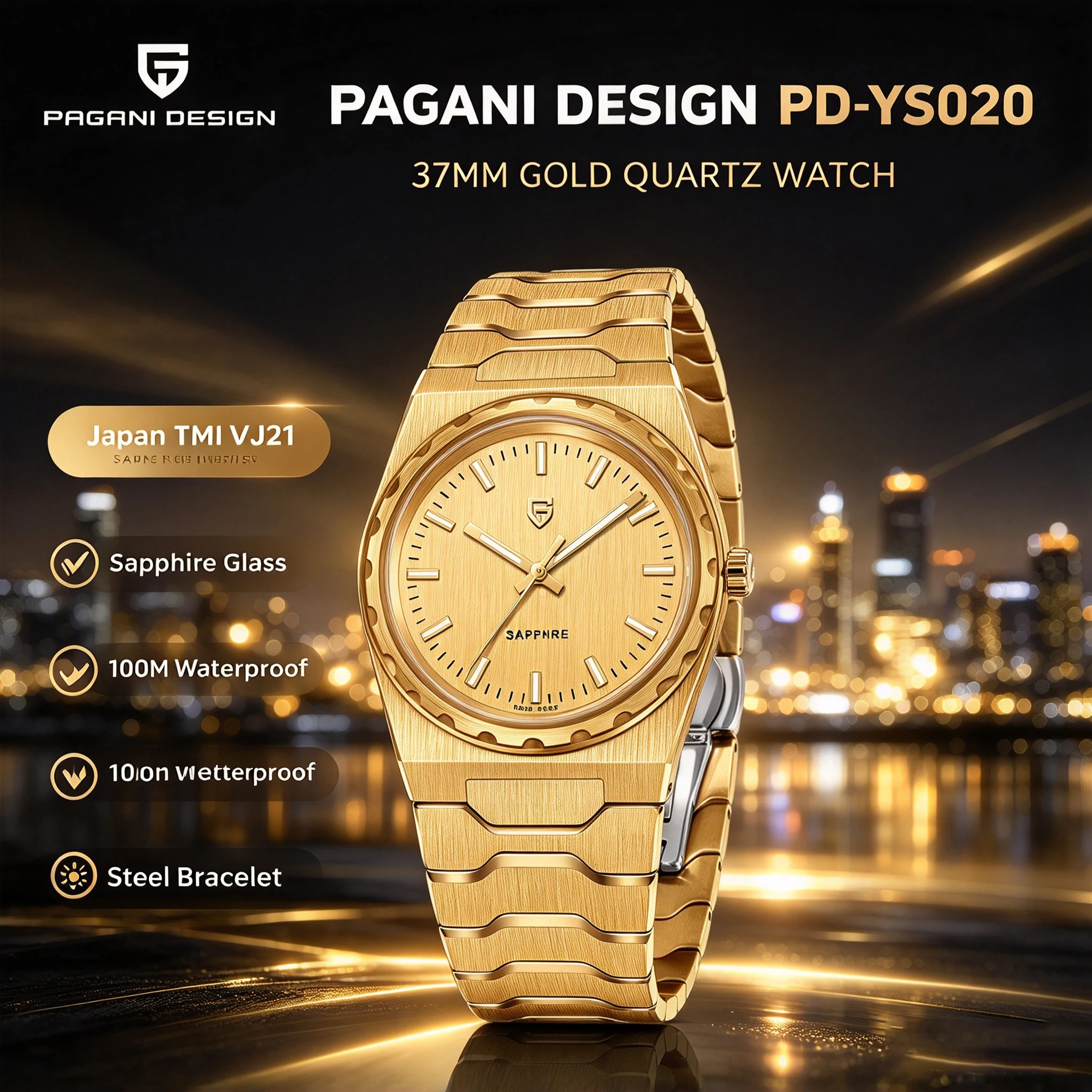 PAGANI DESIGN 2026 New VJ21 37MM Men Fashion Quartz Watch Sapphire Waterproof 10Bar Thin 7MM Luminous C3 Upgrade V2 Reloj Hombre