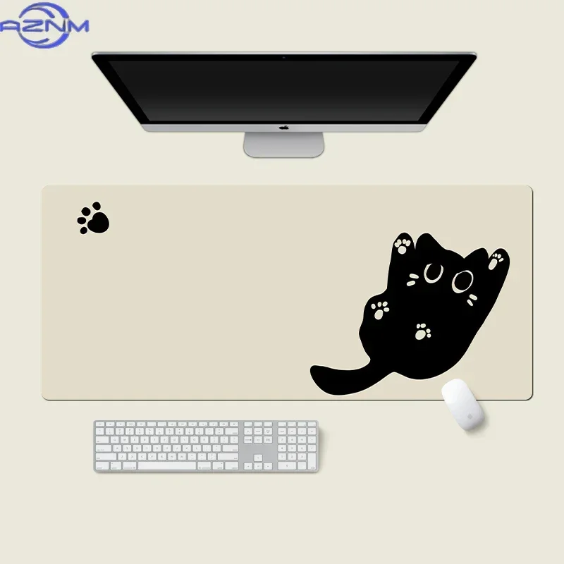 Cute Cartoon Black Cat Paw Large Desk Mat Minimalist Cat Print Waterproof Non‑Slip Mouse Pad for Sweet Gaming Home Office Keyboa