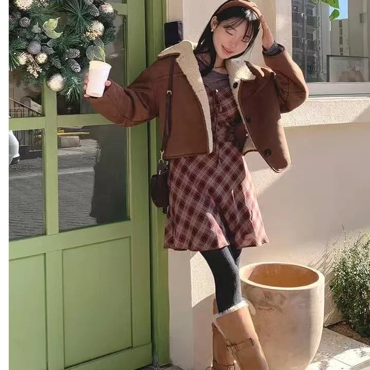 Winter Faionable Retro Nertsen ort Jas Dames Single Button Revers Bont en Leer Geïntegreerde Bovenkleding Koreaanse Sle Lente...