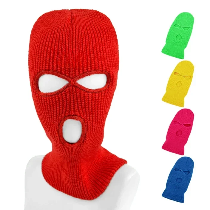 Knitted Three-hole Hat Autumn and Winter Solid Color Warm Wool Headgear Hat Mask Bandit Hat Caps for Men