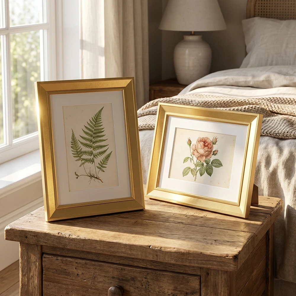 2 Pack Elegant Brushed Gold Photo Frames with Mat Modern Transitional Champagne Picture Frame Display Pictures on Desk or Wall