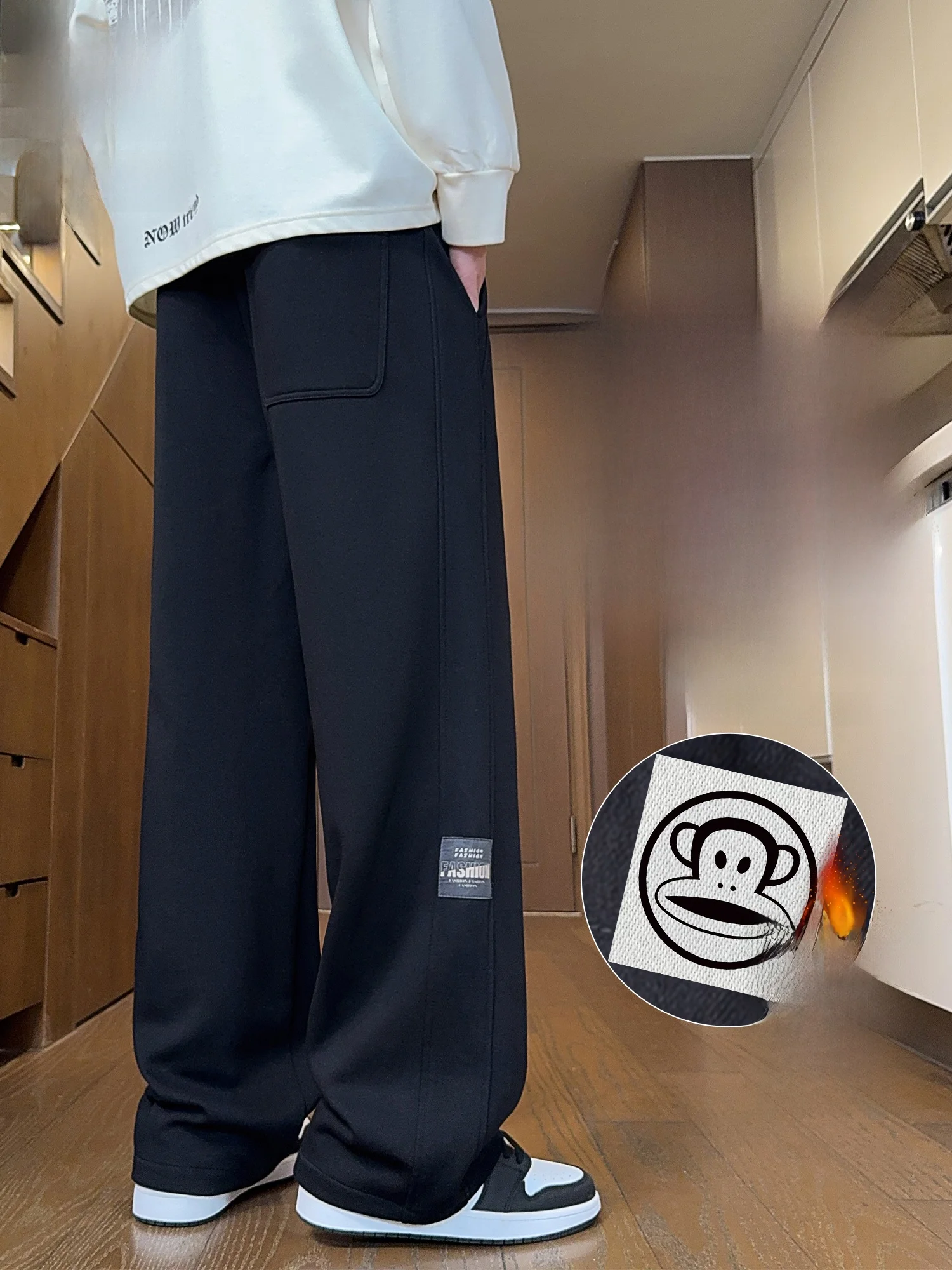 

Мужские повседневные спортивные брюки Paul Frank из теплого флиса, свободные прямые трикотажные брюки для весны, молодежные, модные, нелиняющие