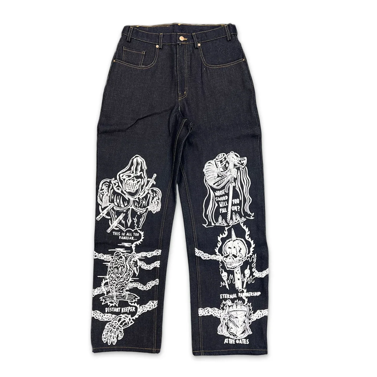 Hip Hop Punk Rock Graphic Print Baggy Jeans Streetwear Jeans Y2K Black Pants Mens Womens High Waist Wide Leg Trousers Clothing