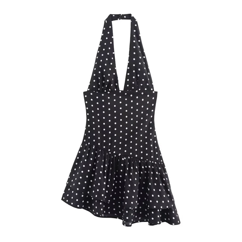 Mulheres halter pescoço polka dot vestido moda elegante em camadas plissado midi vestido de verão elegante roupa casual versátil verão festa wear