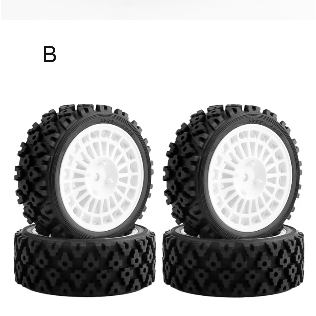 4-Piece Rubber Tire and Wheel Hub Set Suitable for Tamiya Xv-01/Ta06/Tt-01/Tt-02/Ptg-2 and Other 1/10 Scale Remote Control Cars, Upgrade Modification Parts