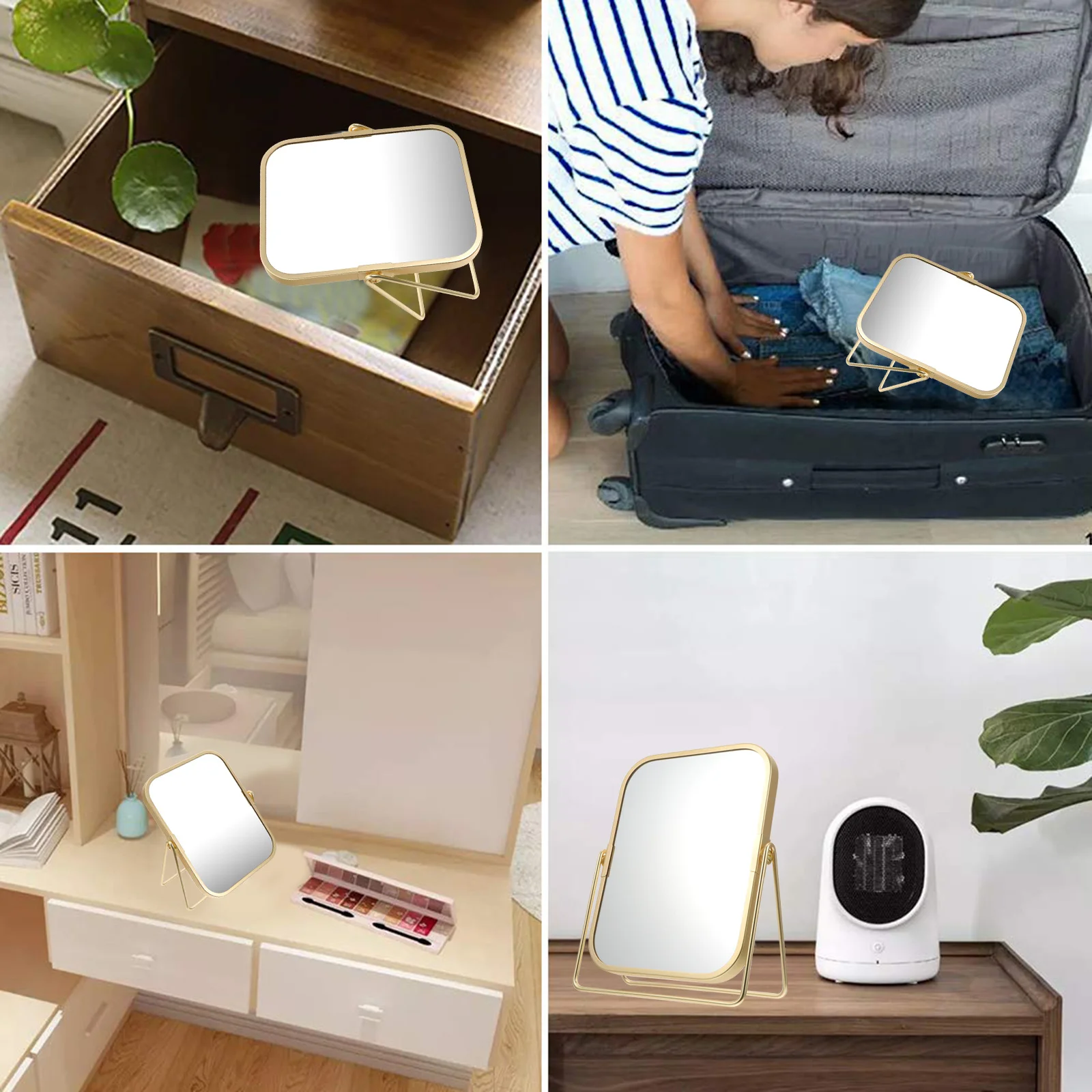 Mirror 360 Degree Swivel Desktop Tabletop Metal Stand Durable Safe Long Life Simple Style Mirror