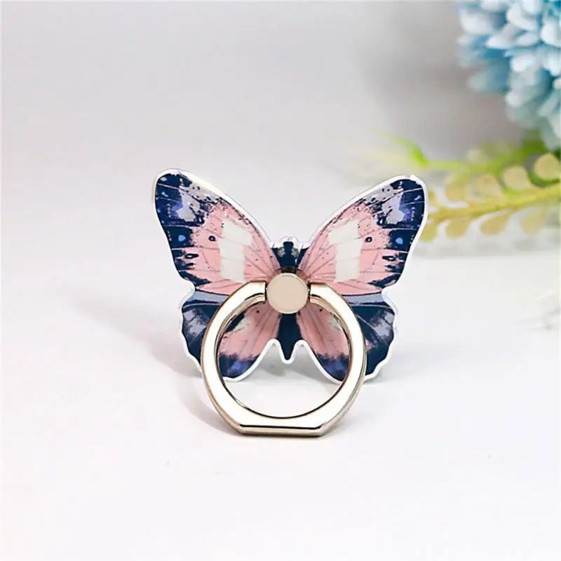 Soporte giratorio con hebilla de anillo para teléfono móvil, diseño de mariposa pintado, dibujos animados creativos, bonito, 1 Uds.