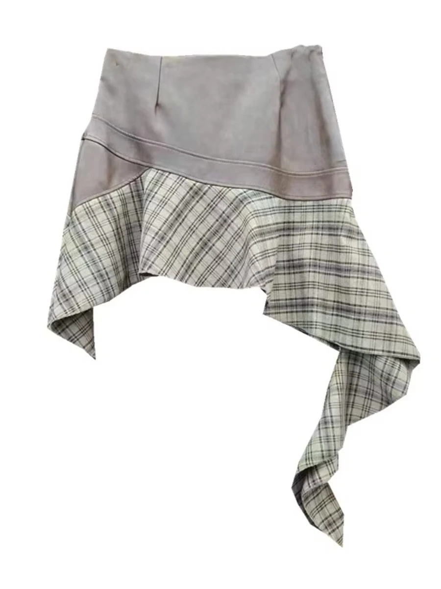 GALCAUR Hit Color Spliced Lace Up Basics Skirt Female High Waist Loose Irregular Waste Soil Style Women's Skirts Summer Style