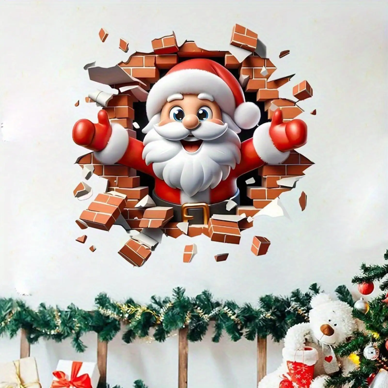 Wall Decal Santa Claus Breaking The Wall Sticker 2D Santa Claus Christmas Decorations Toilet Seat Lid Decals Home Decort