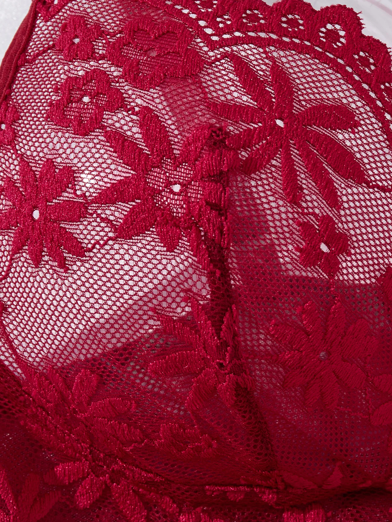 Wine Red Floral Lace Babydoll Set Women Double Strap Sheer Mesh Night Dress With Thong Romantic Ladies Sleepwear ZA825096 view 5
