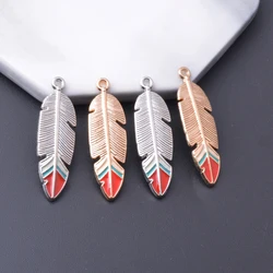 10pcs/lot 24*22mm Vintage Ancient Silver Enamel Alloy feather Charms Gold Color  Pendant DIY  Jewelry Earrings