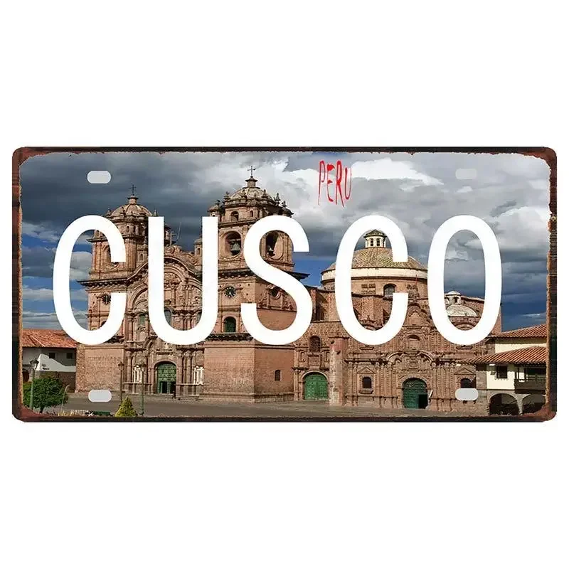 Peru Lima Cusco Car License Pate Retro Rusted  Art Front Vanity Tag Wall Poster Decor for Bar Garage Home Decoration Plaques