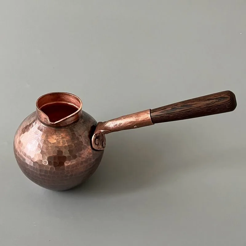 Hammered Copper Tea Pitcher With Wooden Handle Hand‑Forged Tea Brewer Pot Traditional Tea Serving Vessel