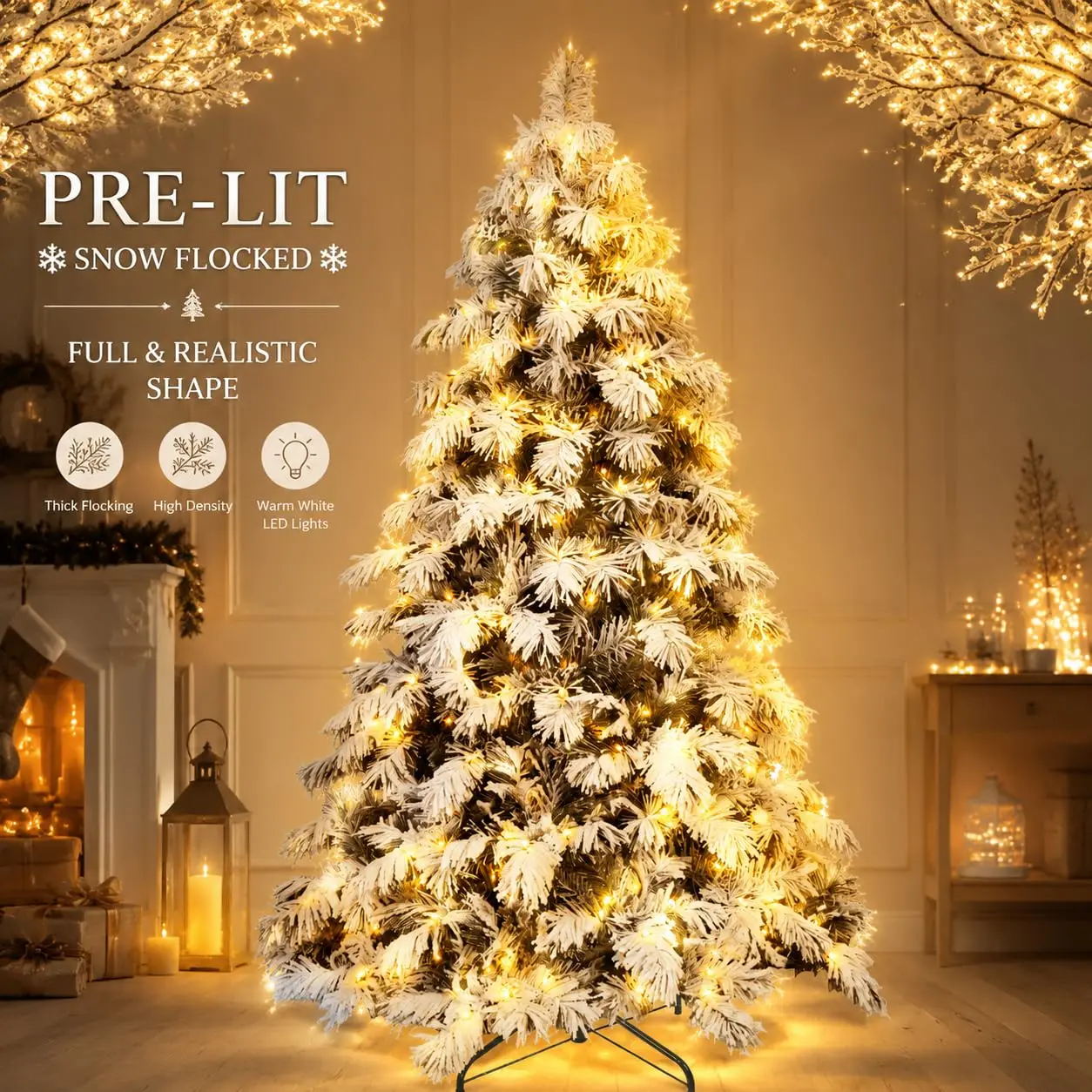 7FT Prelit Flocked Artificial Christmas Tree