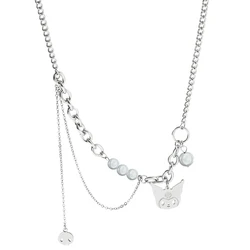 Sanrio Cartoon Kuromi Funny Pearl Skull Double Necklace Niche Design Birthday Gift for Best Friends and Friends