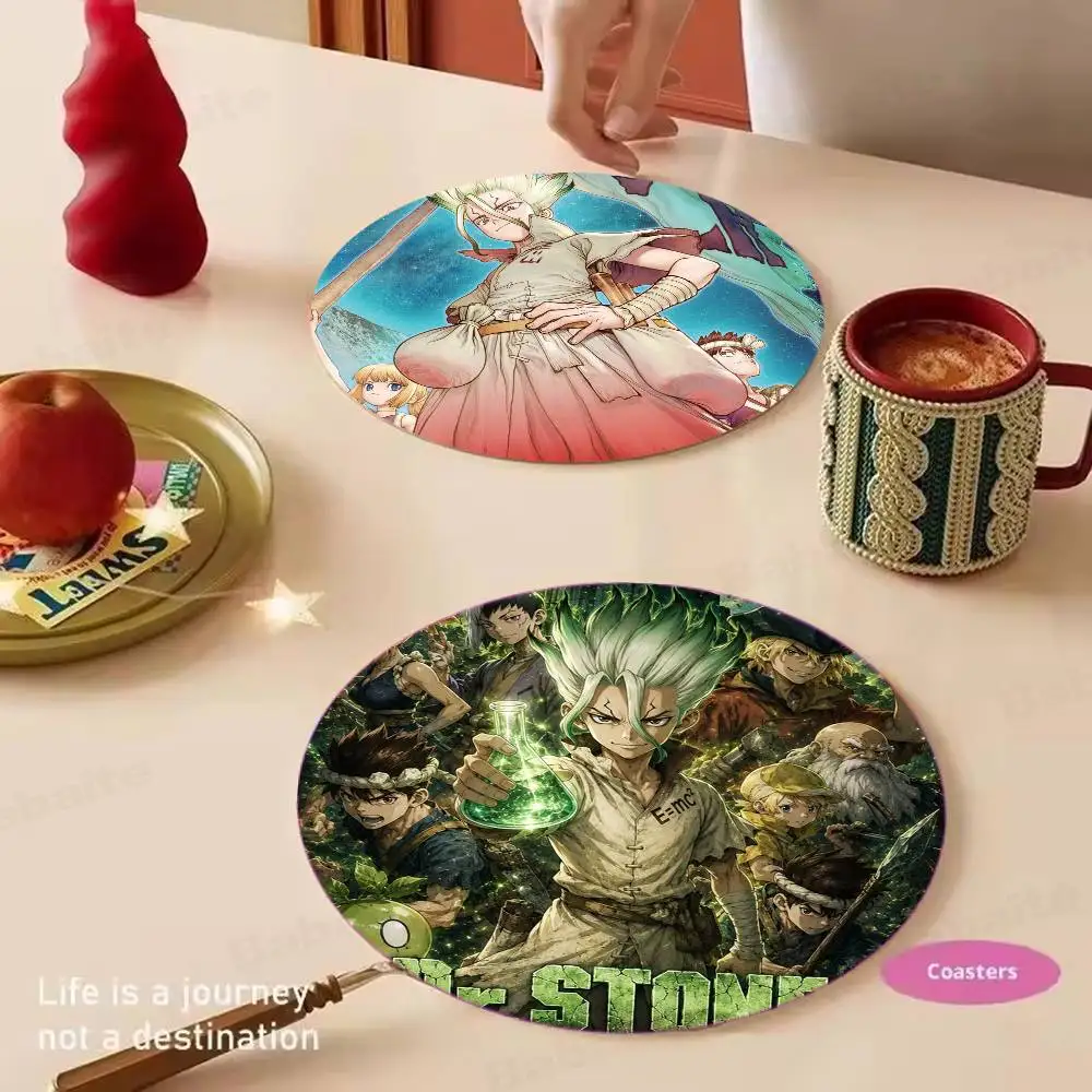 Dr STONE Japanese Anime Coasters Suitable for daily family gathering decoration, kitchen, anti-slip wooden coasters