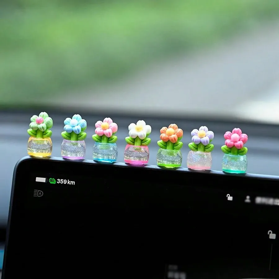 

5pcs Random Color Cute Mini Flower Pot Car Dashboard Screen Decor Accessories