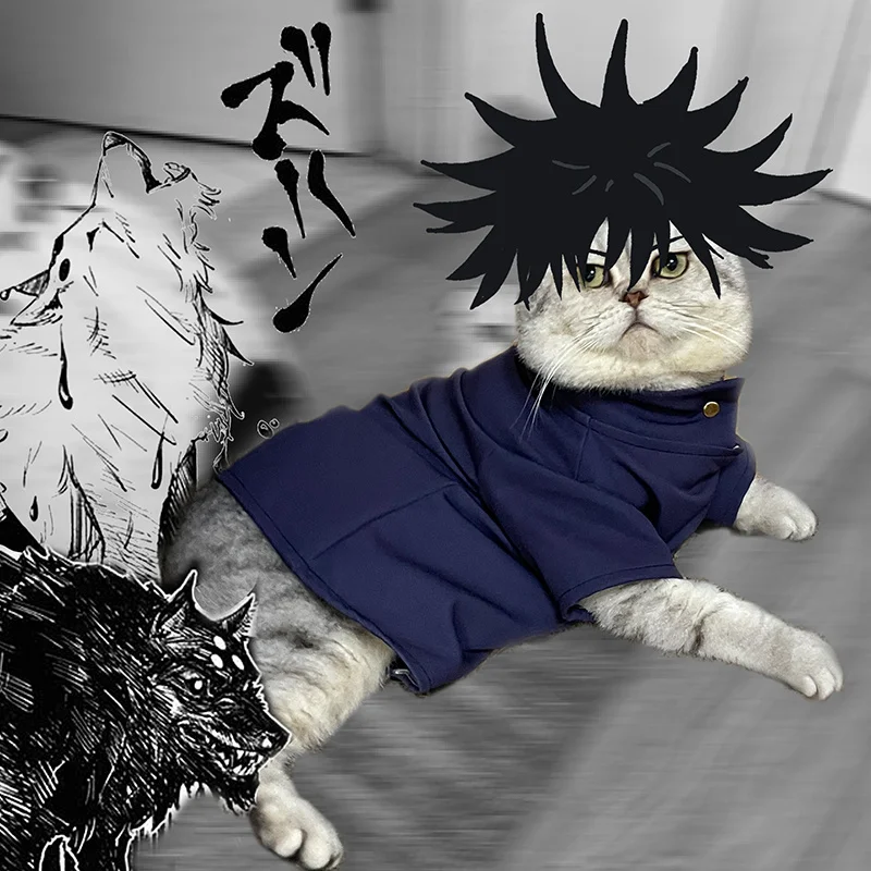 Pet Clothes Anime Jujutsu Kaisen Fushiguro Megumi Cosplay Costume Cat Suit Jumpsuit Dog Cosplay Outfits Party Suit Custom Made