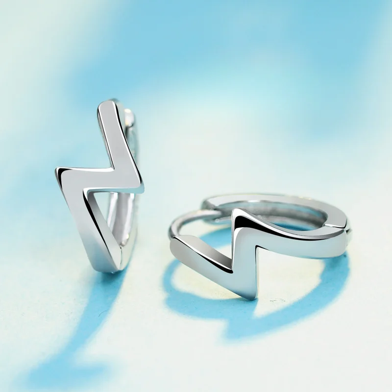 

925 Sterling Silver Korean lightning hoop Earrings Simple Temperament Exquisite Semale Sexy Jewelry Gift