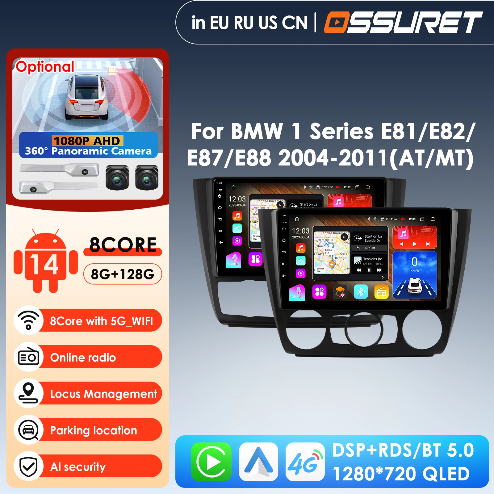 

Carplay 4G 7862 2din Android 14 Car Radio for BMW 1 Series E81 E82 E87 E88 Auto Manual Multimedia Video Player GPS RDS BT Stereo