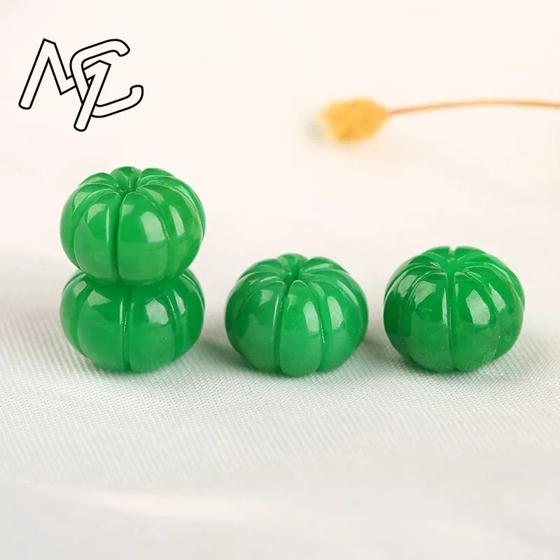 5pc Natural Emerald Dried Green Jade Pumpkin Beads Bracelet DIY Earrings Jewellery Accessories Hand-Carved Man Luck Amulet