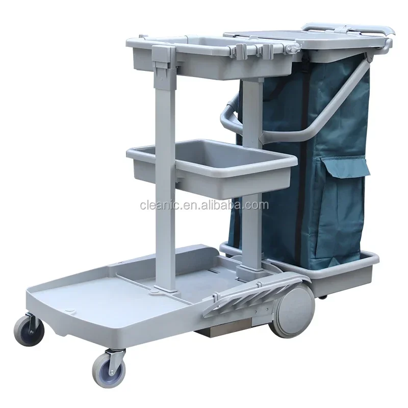 Hospital Cleaning Tools And Equipment Supplies Commercial Plastic Cleaning Trolley Janitor Truck With Braking System