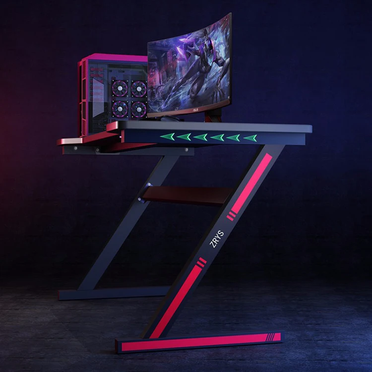 Factory Wholesale Electronic Game Desk Multi-functional Computer Table Matte Board Z Leg with Lamp Computer Table