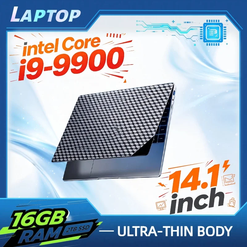 Portable Intel Core i9-9900 14.1 inch Gaming Laptop Computer 32GB RAM Fingerprint Unlock High Performance Notebook PC for Gamers