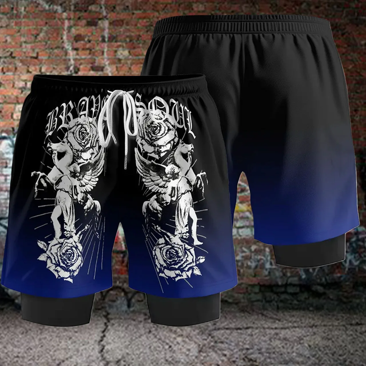 

Мужские/женские модные спортивные быстросохнущие дышащие шорты 2-в-1 для тренировок на мотоцикле, шорты для фитнеса, бега, пляжного серфинга, плавания