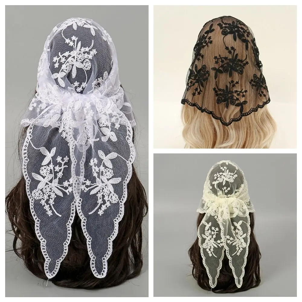 

New Hollow Out Lace Scarf Embroidery Solid Color Foulard Bandana Thin Vintage Hair Scarf Headband Women