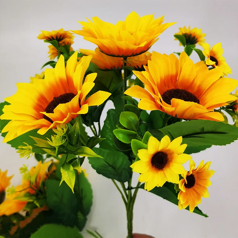 Artificial Flowers Sunflowers Fake Flowers Sunflower Silk Flowers 7 Sunflowers Wedding Photography Home Decor Bouquet Wholesale