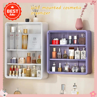 Bedroom skincare storage box, hole-free wall-mounted cabinet, household sink transparent cosmetic storage box