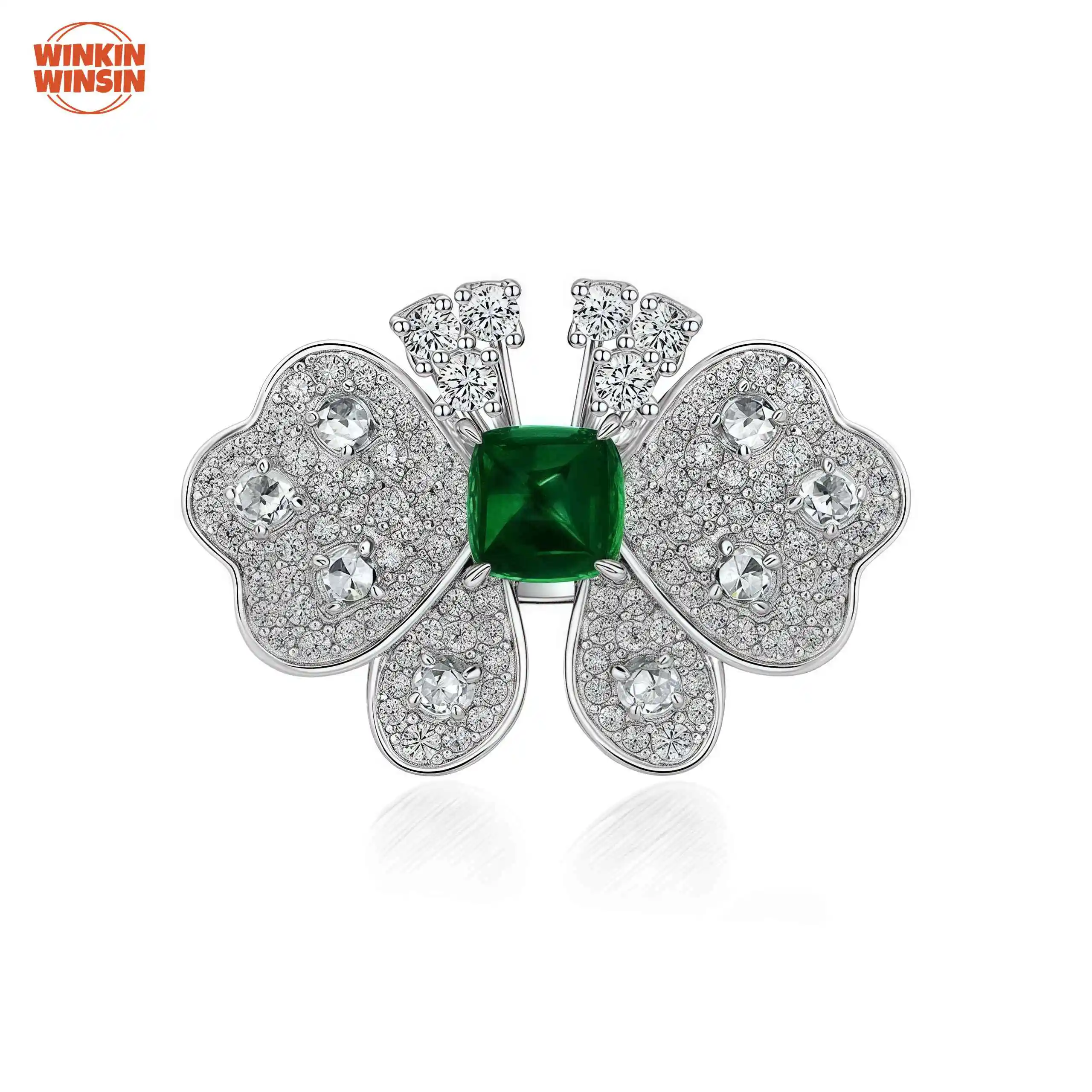 

Winkin Winsin 925 Sterling Silver 1.5ct Emerald Butterfly Lab Grown Gemstones Ring For Women CMA Certificate Jewelry