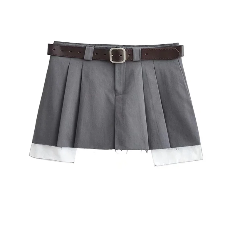 

Sexy Skirt with Belt Decoration f-length Women's Faion Spring High Waist Pleated A-Line Skirt Sweet And Cool Sle